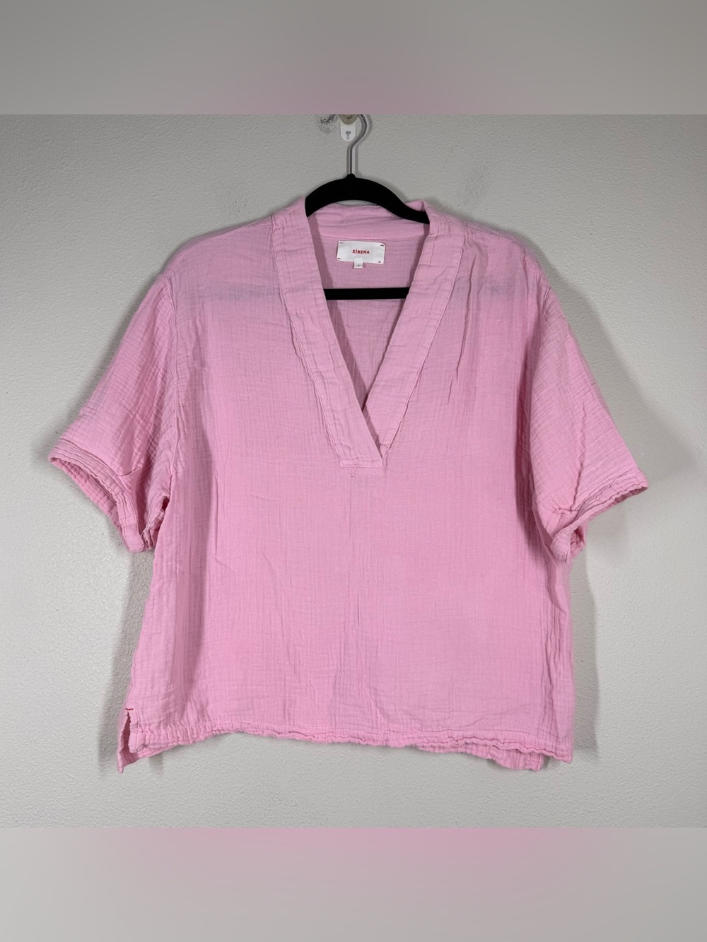 Xirena Avery Top Pink Short Sleeve Crinkle Gauze 100% Cotton Made in USA Small